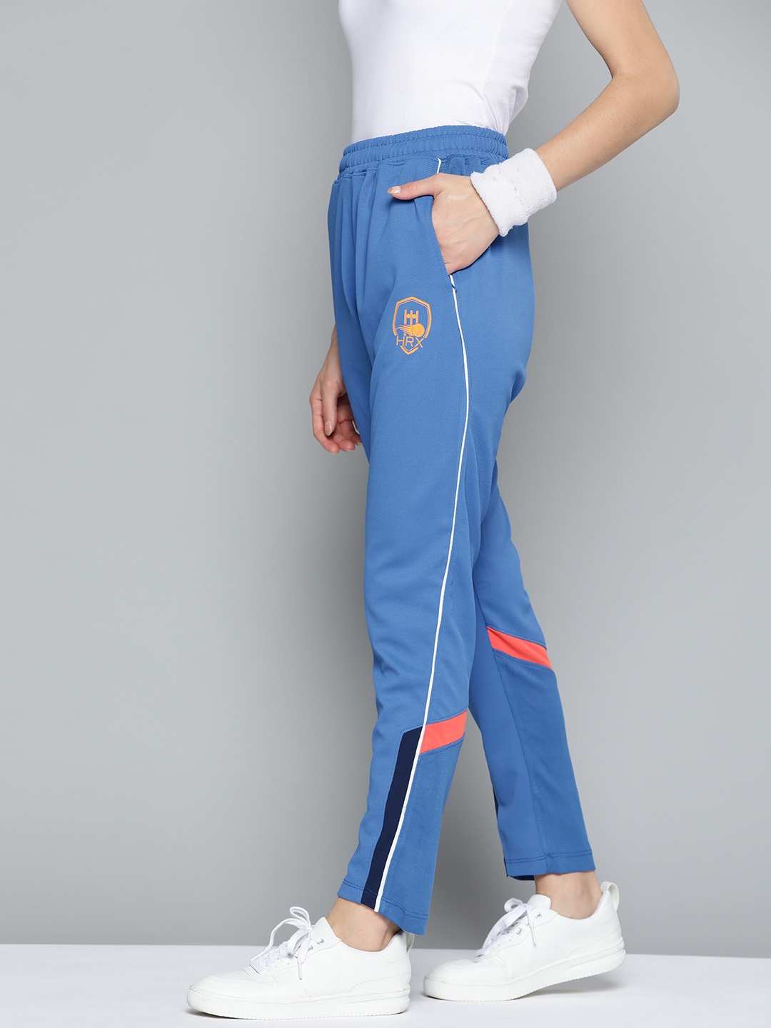 HRX By Hrithik Roshan Cricket Women Strong Blue Rapid-Dry Colourblock Track Pants Price in India
