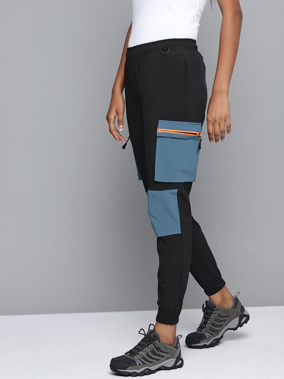 HRX By Hrithik Roshan Outdoor Women Jet Black Rapid-Dry Colourblock Joggers Price in India