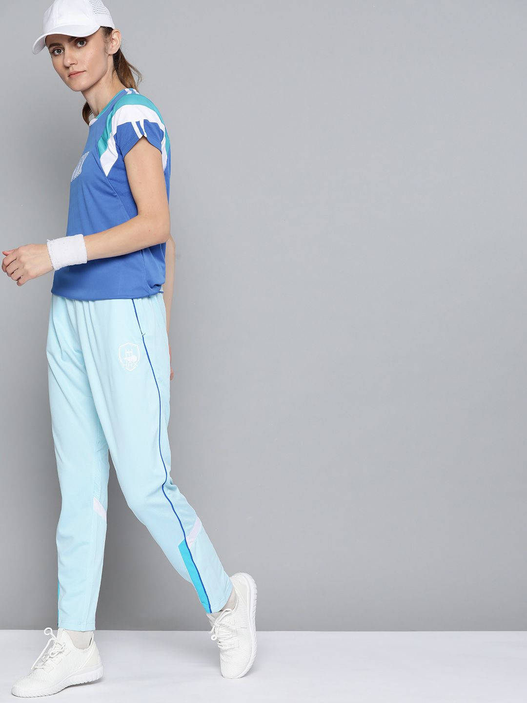 HRX By Hrithik Roshan Cricket Women Crystal Blue Rapid-Dry Colourblock Track Pants Price in India
