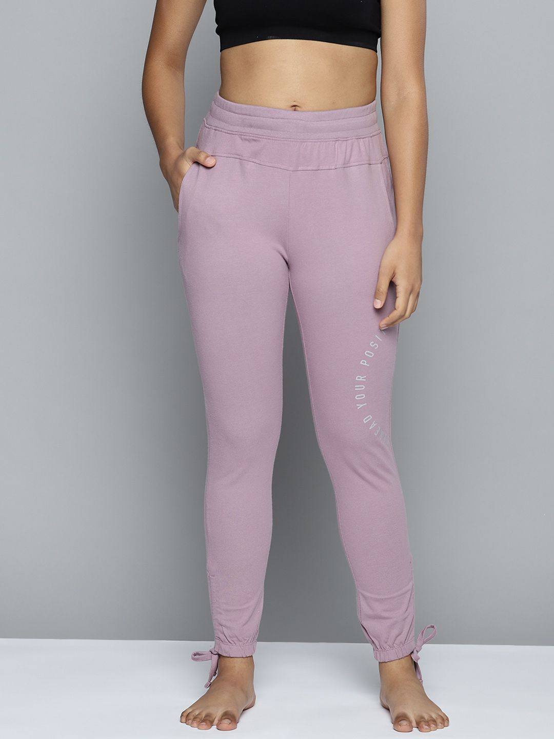 HRX by Hrithik Roshan Women Mauve Pure Cotton Solid Bio-Wash Yoga Joggers Price in India