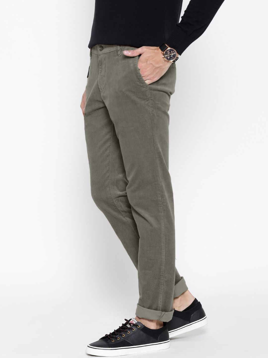 Buy Numero Uno Men Olive Green Corduroy Trousers - Trousers for