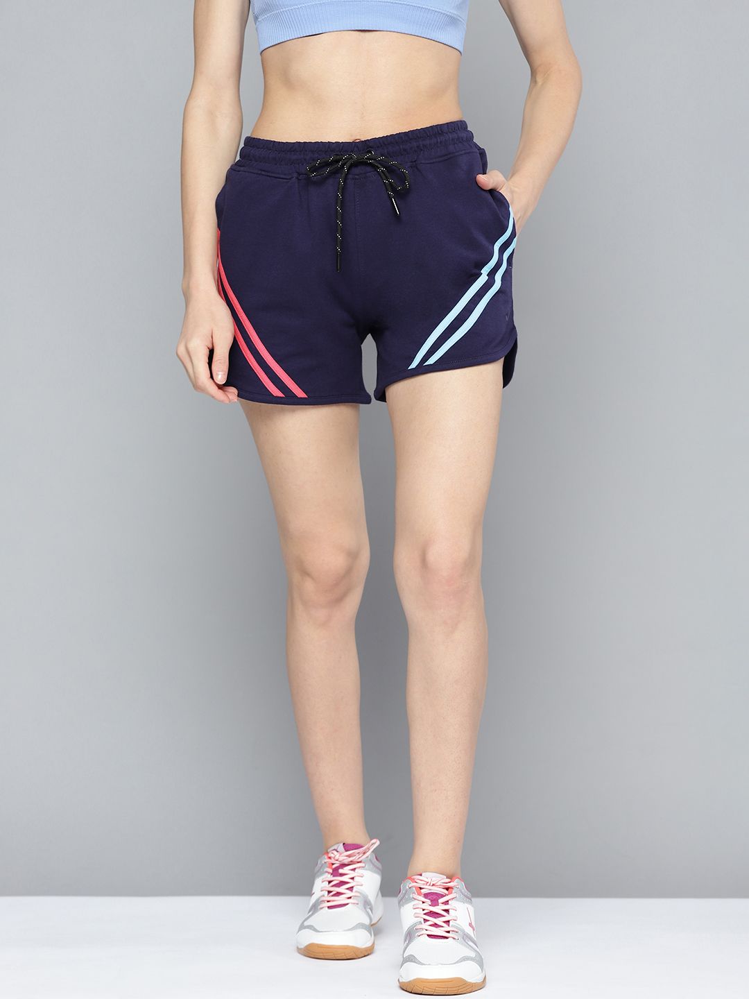 HRX By Hrithik Roshan Lifestyle Women Medieval Blue Bio-Wash Solid Shorts Price in India