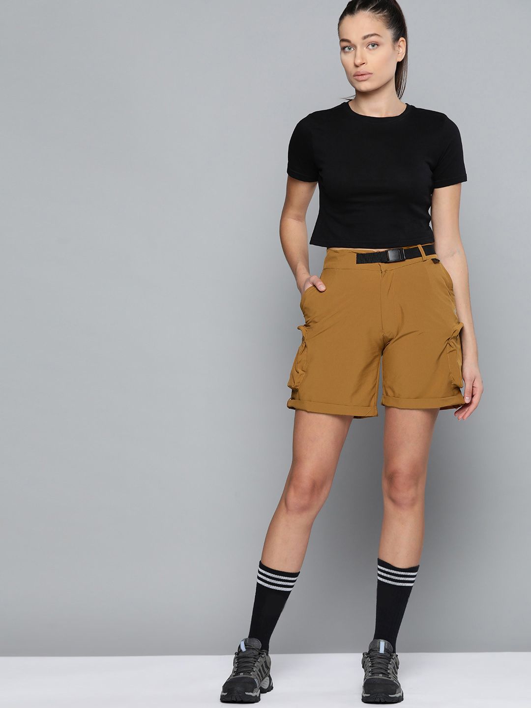 HRX By Hrithik Roshan Outdoor Women Catechu Wood Rapid-Dry Solid Short Price in India