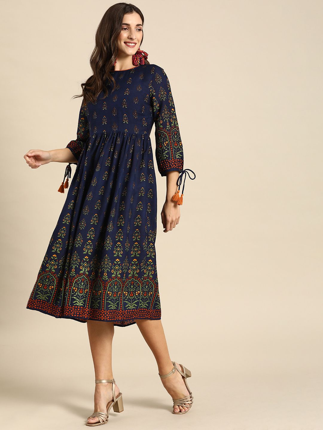 all about you Navy Blue & Green Floral Midi Dress Price in India