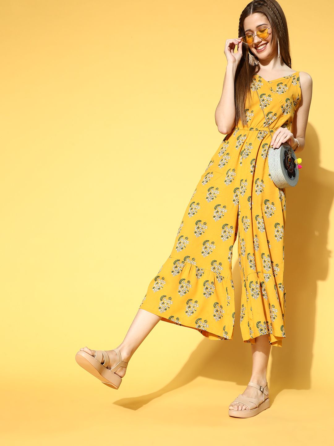 all about you Women Mustard Printed Ethnic Jumpsuit Price in India