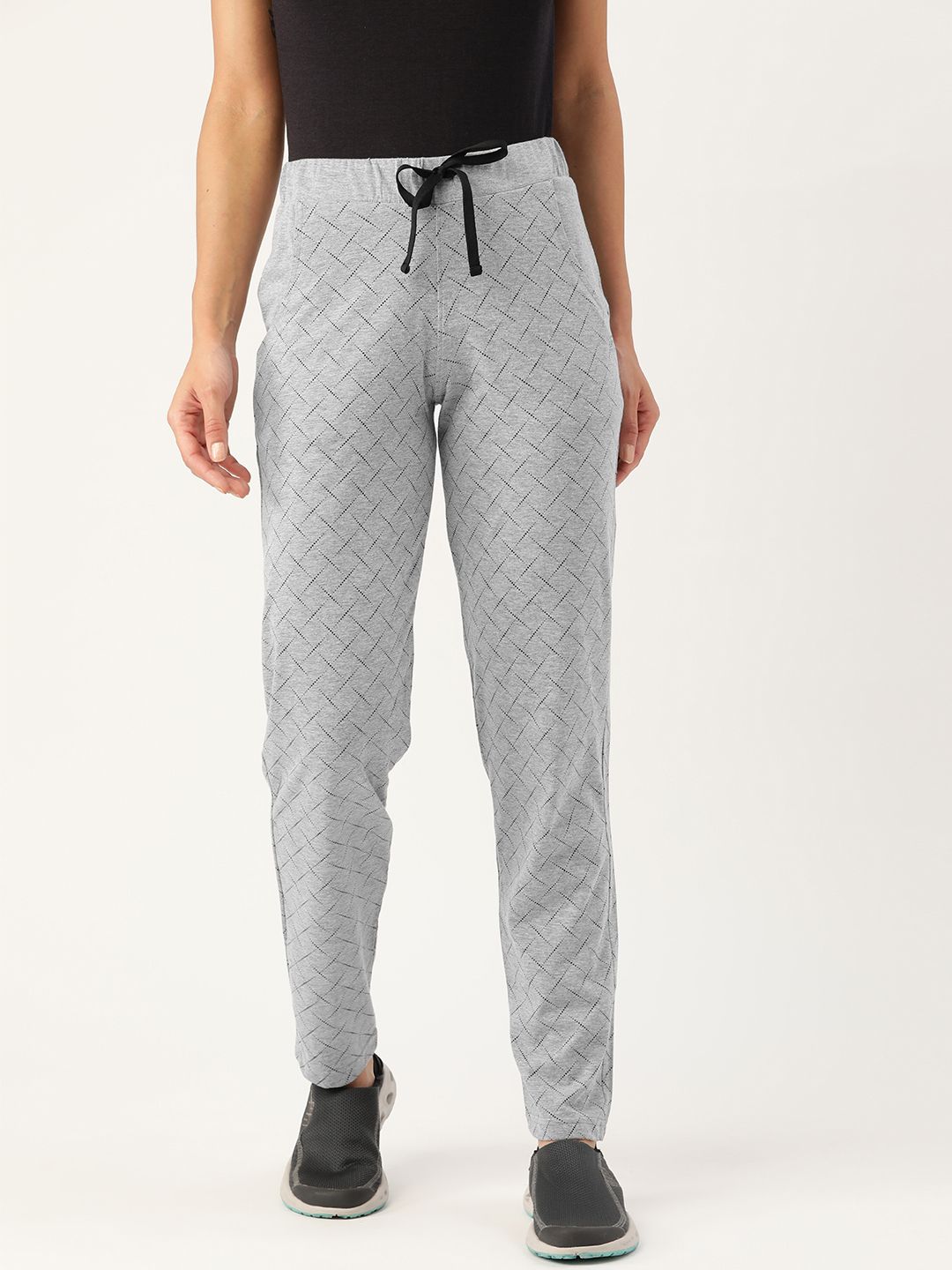 FEMEA Women Grey & Black Straight-Fit Track Pants Price in India