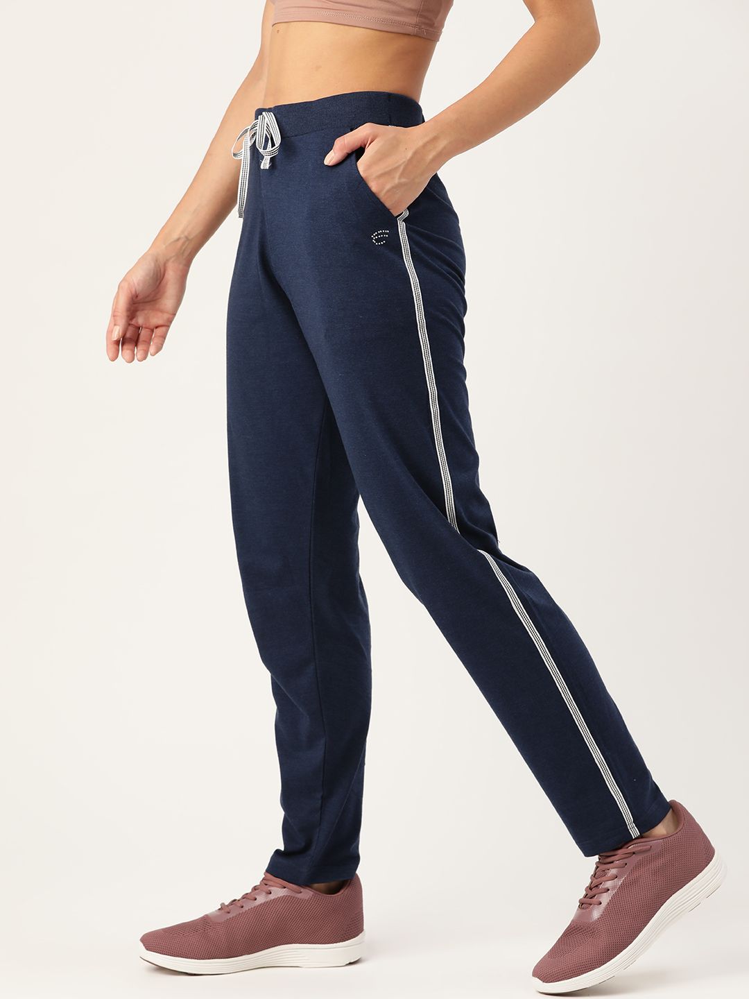 FEMEA Women Navy Blue Solid Straight-Fit Track Pants Price in India