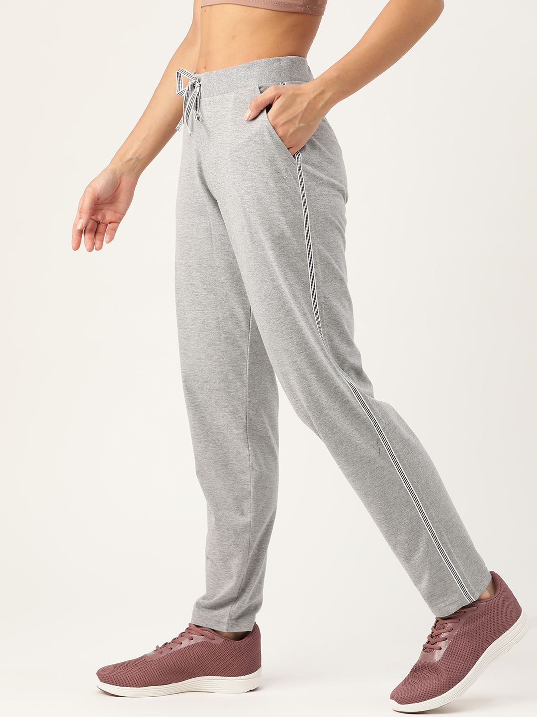 FEMEA Women Grey Melange Solid Straight-Fit Track Pants Price in India