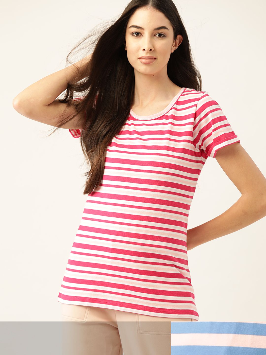 ETC Women Pack of 2 Striped Lounge T-Shirts Price in India