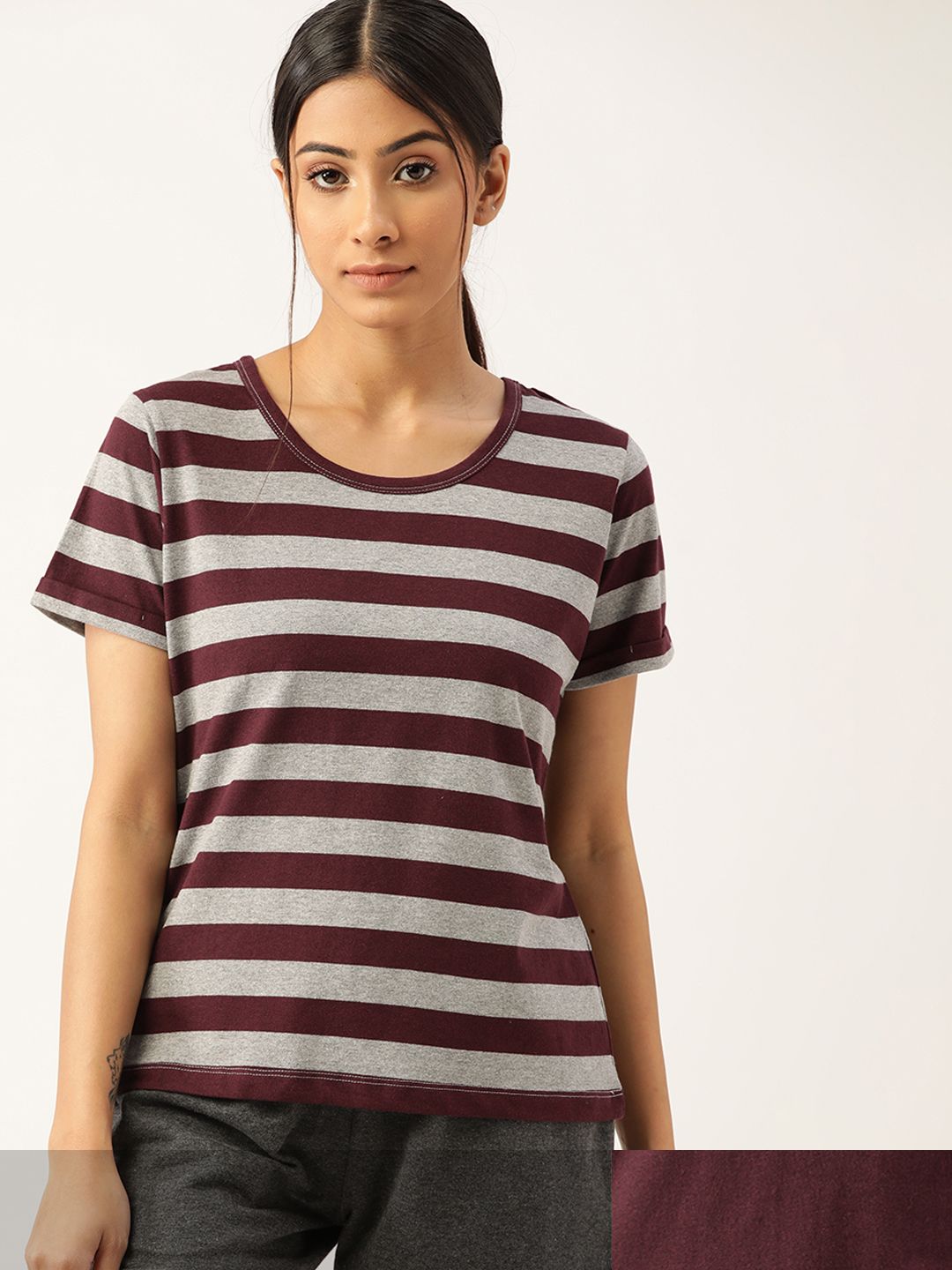 ETC Women Pack of 2 Burgundy Lounge T-shirts Price in India
