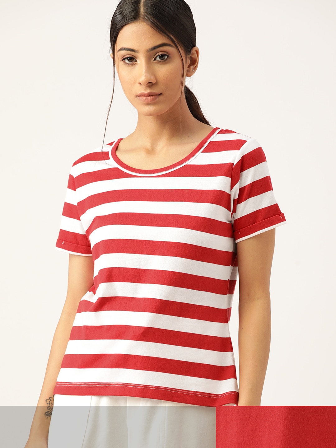 ETC Women Pack Of 2 Red & White Lounge T-shirts Price in India