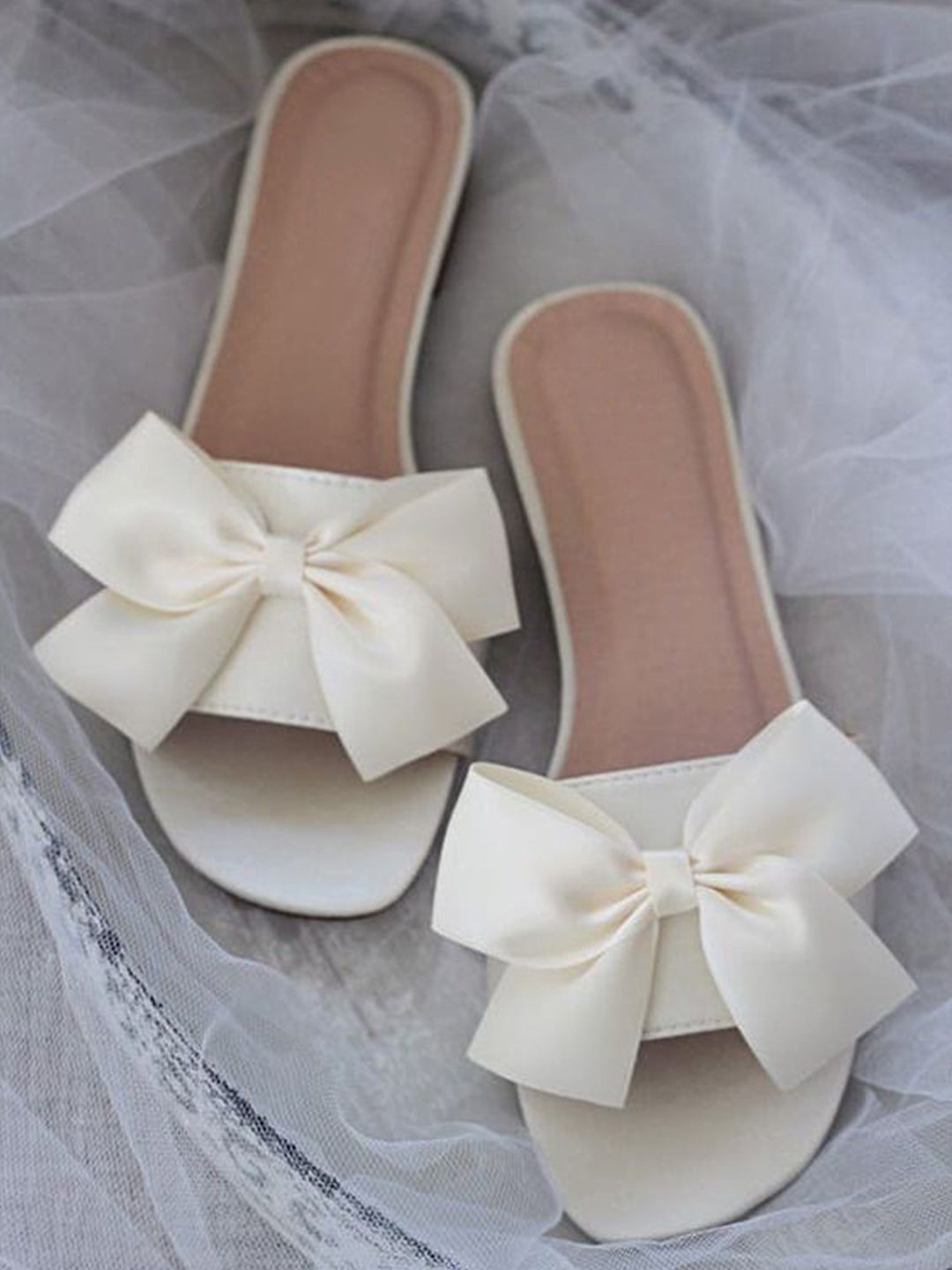 Shoetopia Women White Open Toe Flats with Bows Price in India