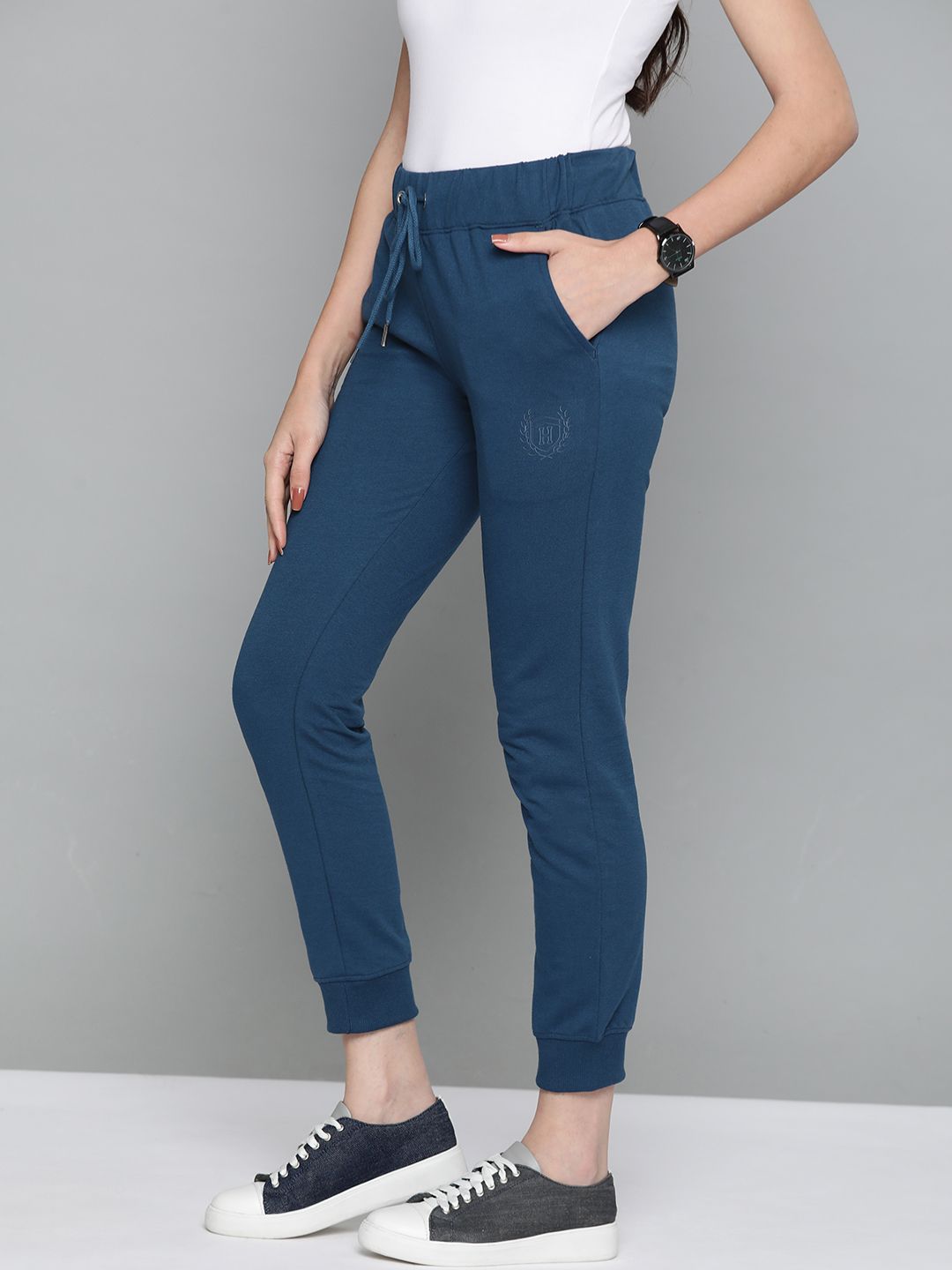 Harvard Women Blue Solid Joggers Price in India
