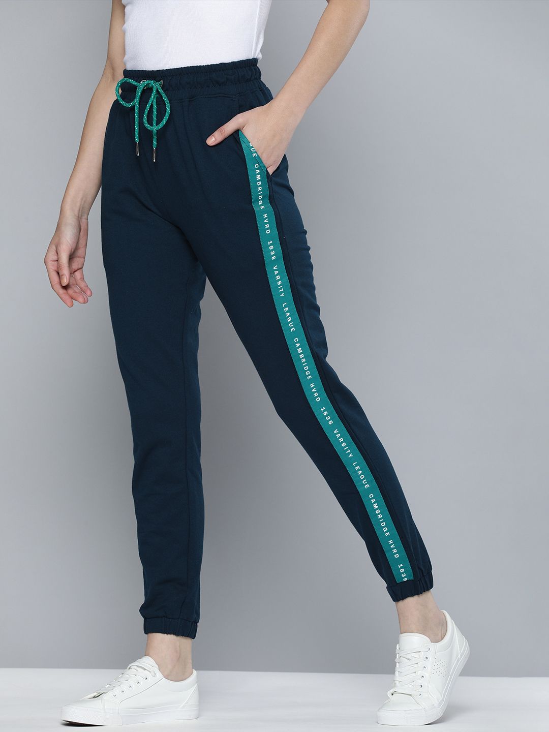 Harvard Women Navy Blue Embroidered Joggers Price in India