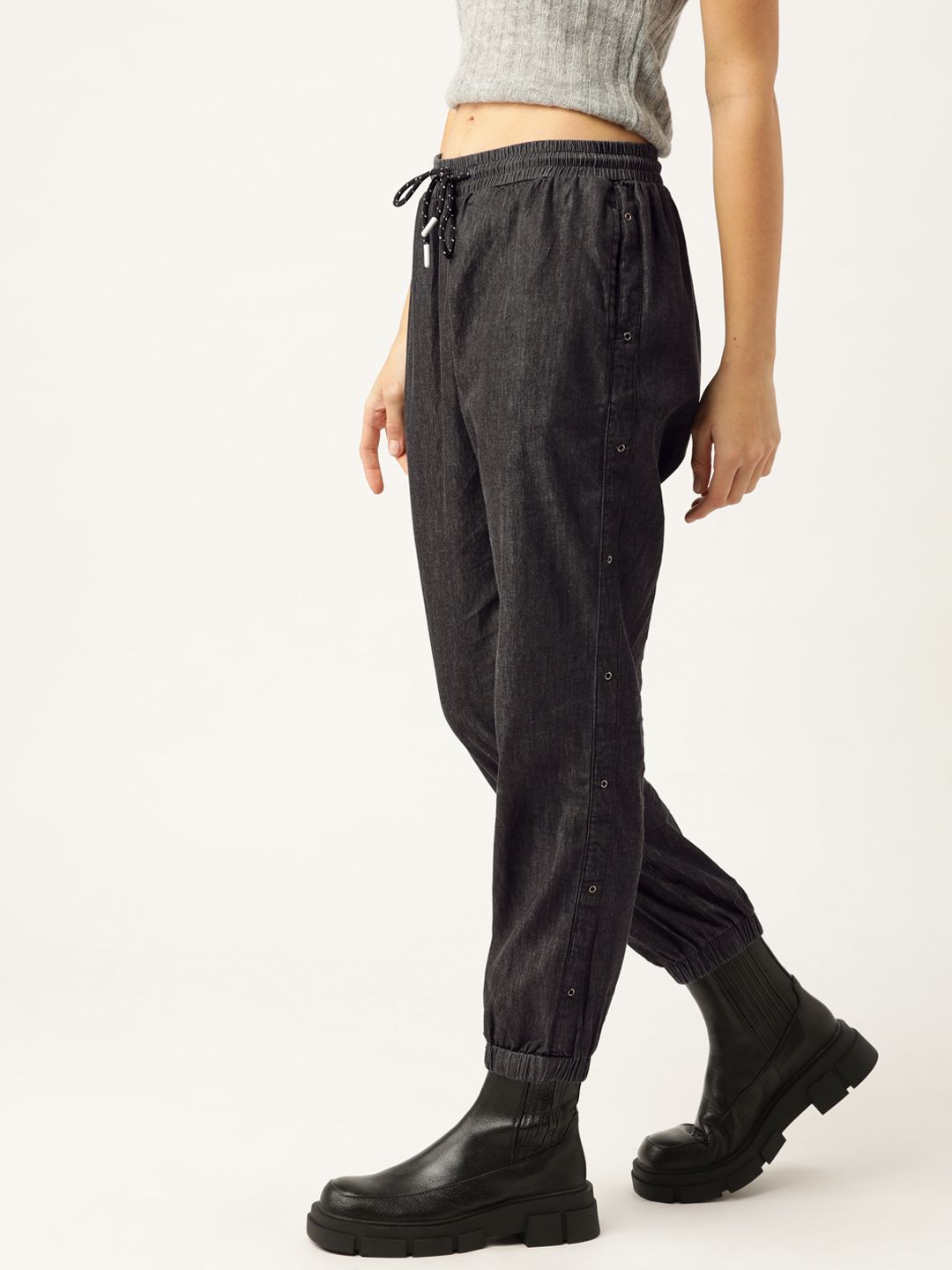 DressBerry Women Charcoal Pleated Joggers Trousers Price in India