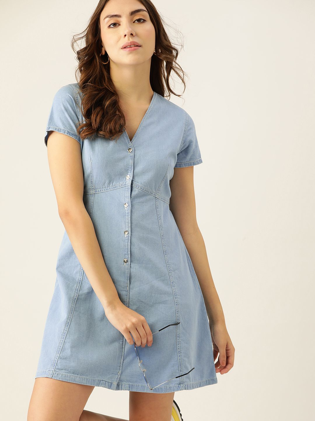 DressBerry Women Blue Solid A-Line Dress Price in India