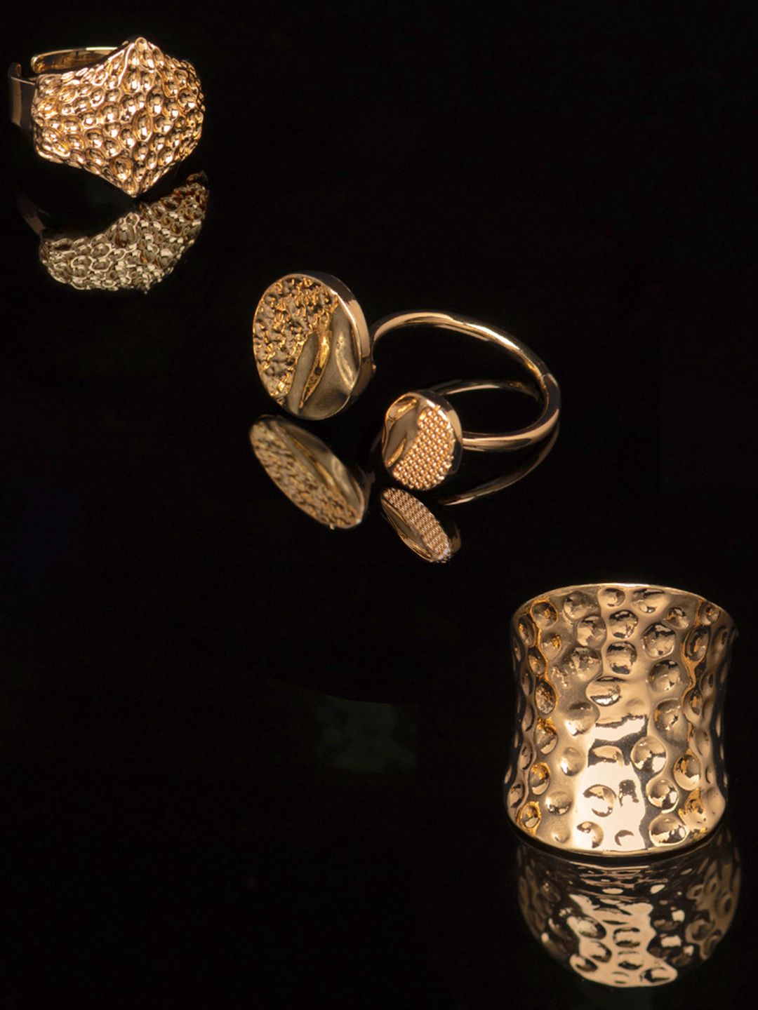 AMI Set Of 3 Gold-Plated Textured Finger Rings Price in India