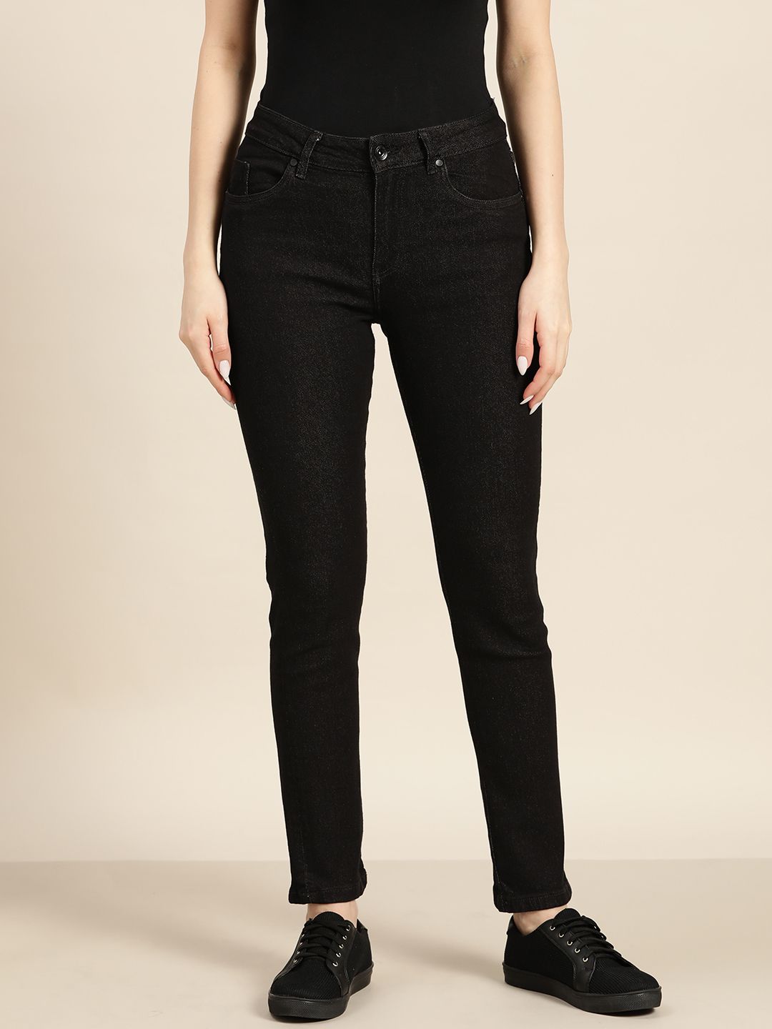 ether Women Black Slim Fit Stretchable Jeans Price in India