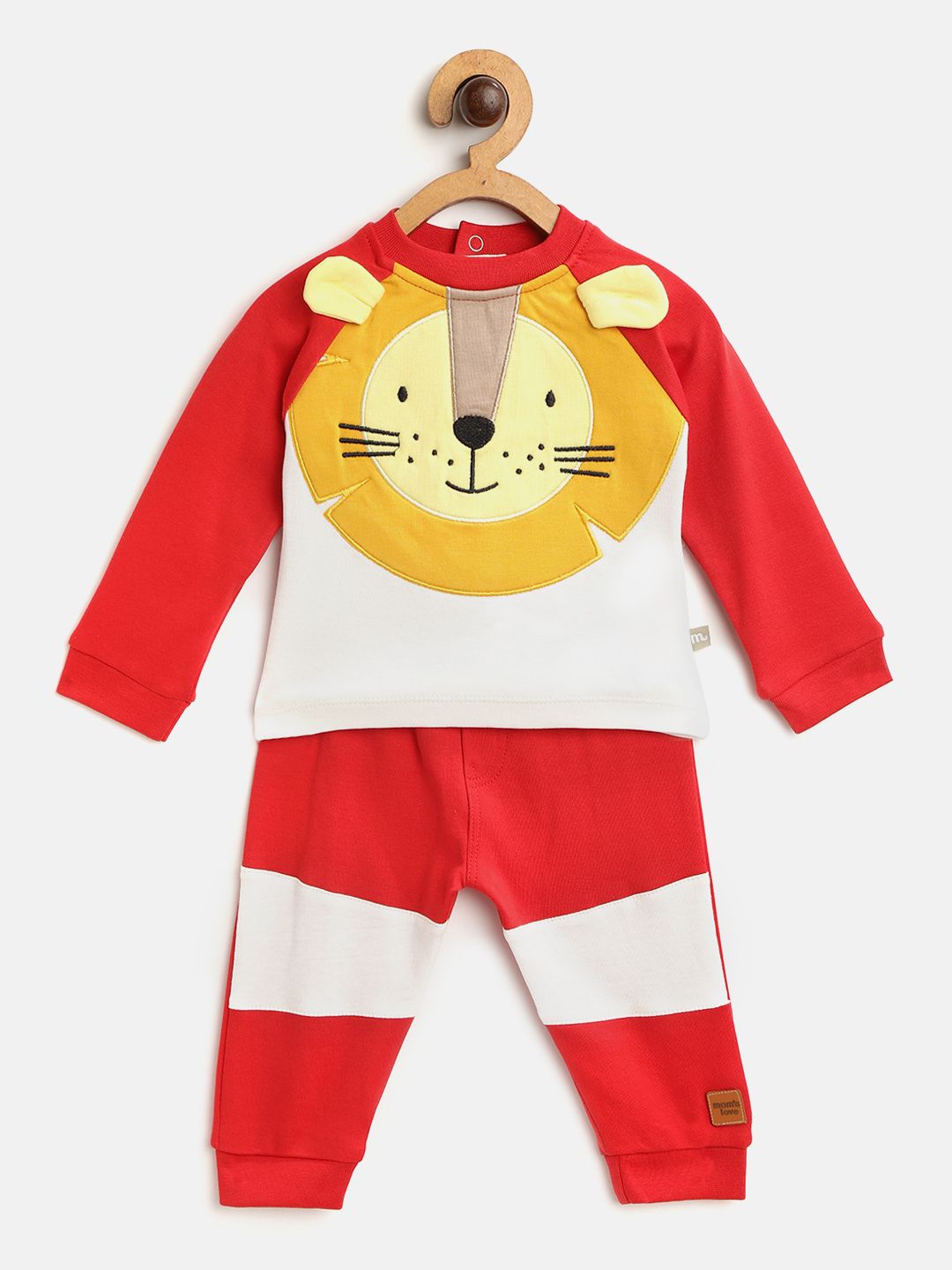 Moms Love Infant Boys Red & White Colourblocked Pure Cotton T-shirt with Joggers