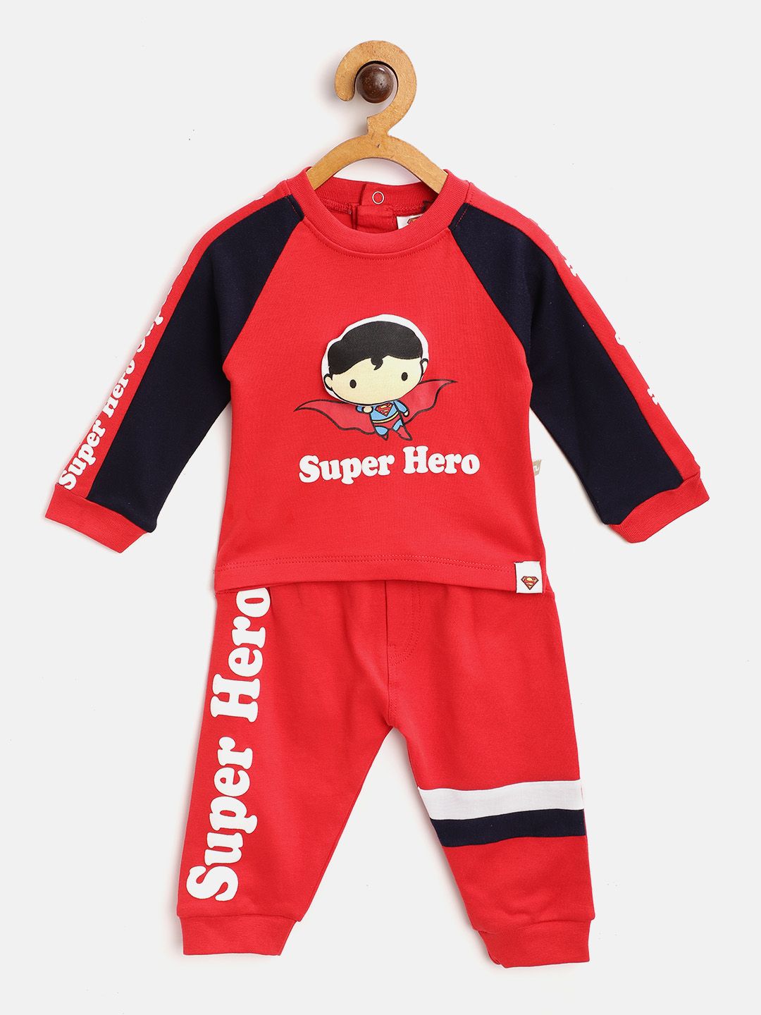 Moms Love Infant Boys Red & Navy Cotton Printed T-shirt with Joggers