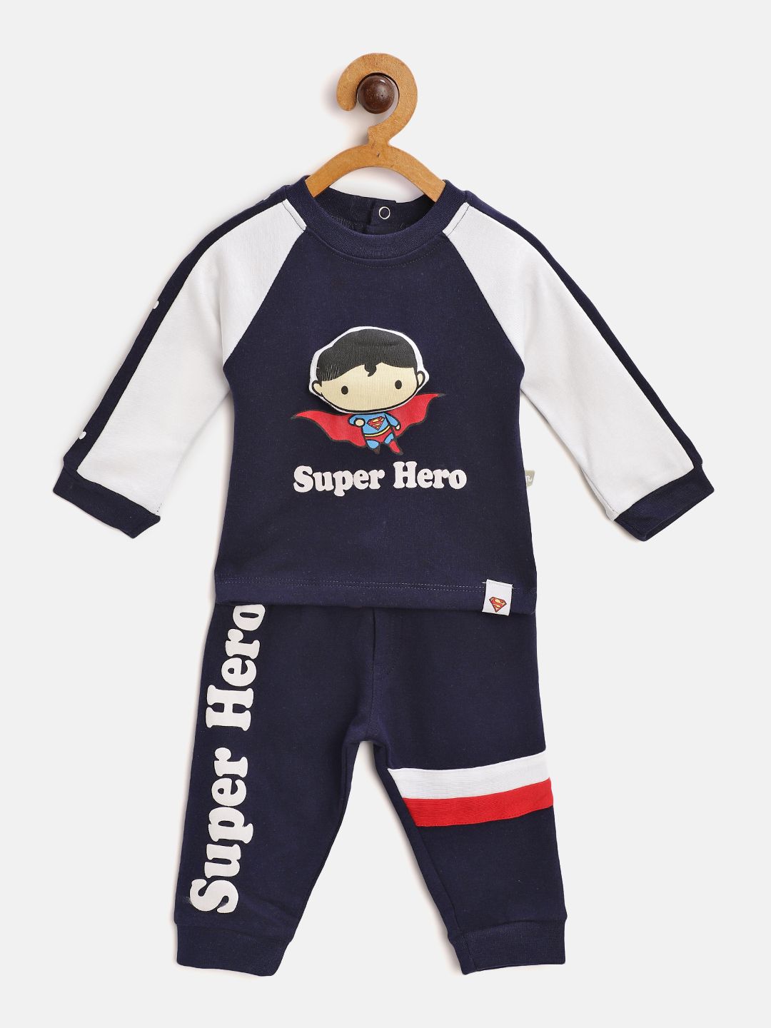 Moms Love Infant Boys Navy & White Cotton Printed T-shirt with Joggers