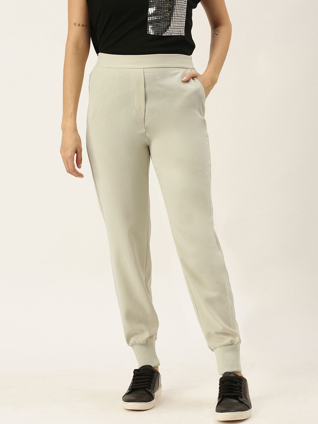 Koton Women Beige Solid Jogger Trousers Price in India