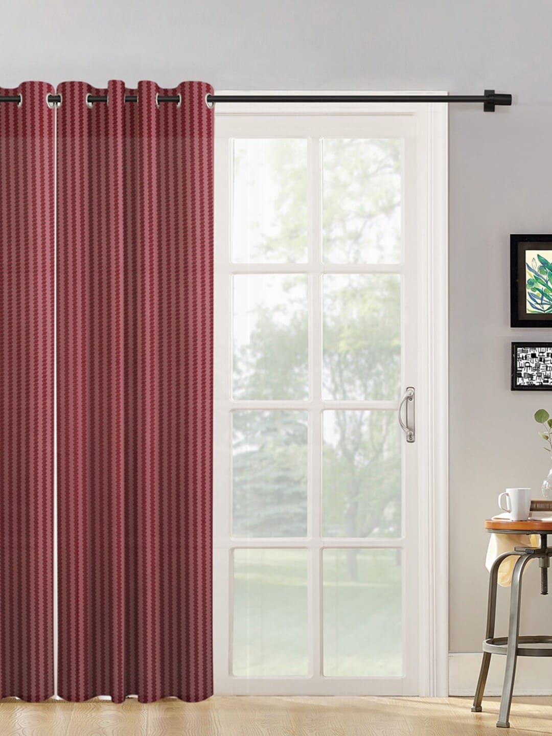 HOSTA HOMES Maroon Striped Long Door Curtain Price in India