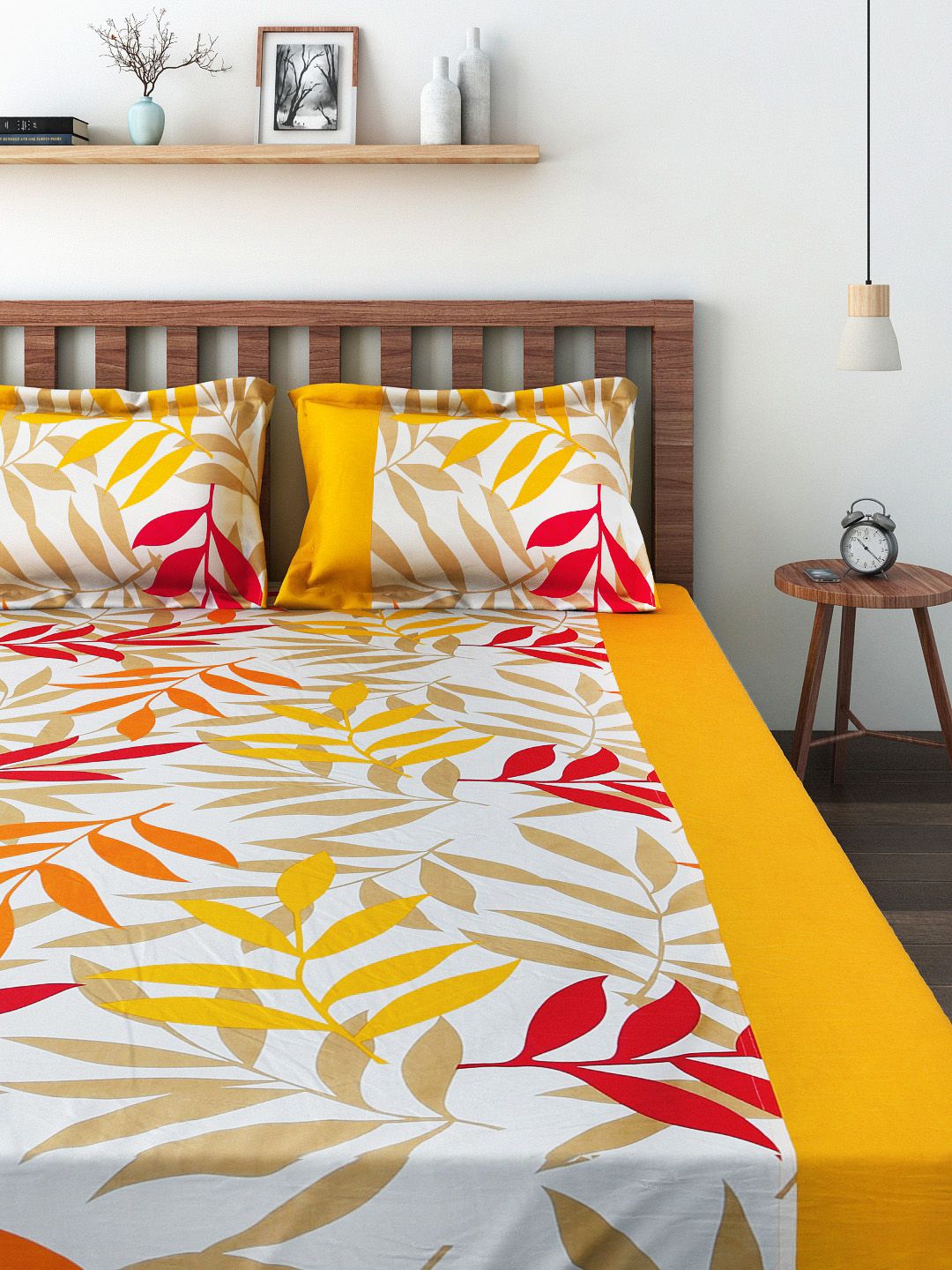 SWAYAM Yellow 220 TC Fine Cotton Queen Bedsheet with 2 Pillow Covers Price in India