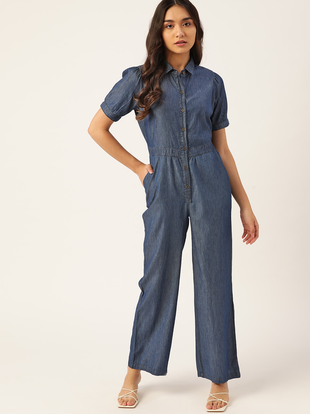 DressBerry Navy Blue Cotton Overall Basic Jumpsuit Price in India