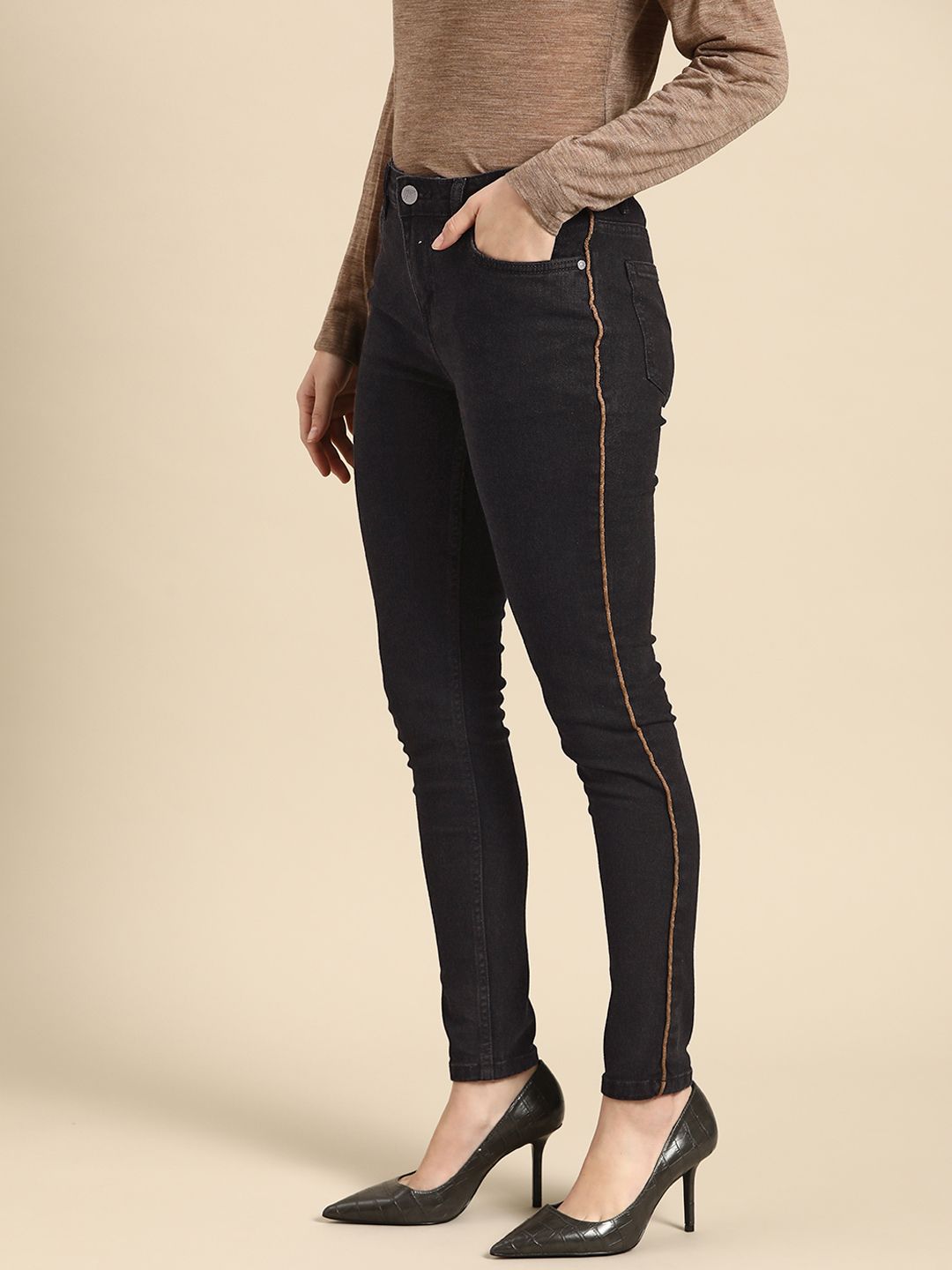 all about you Women Black Skinny Fit Stretchable Jeans Price in India