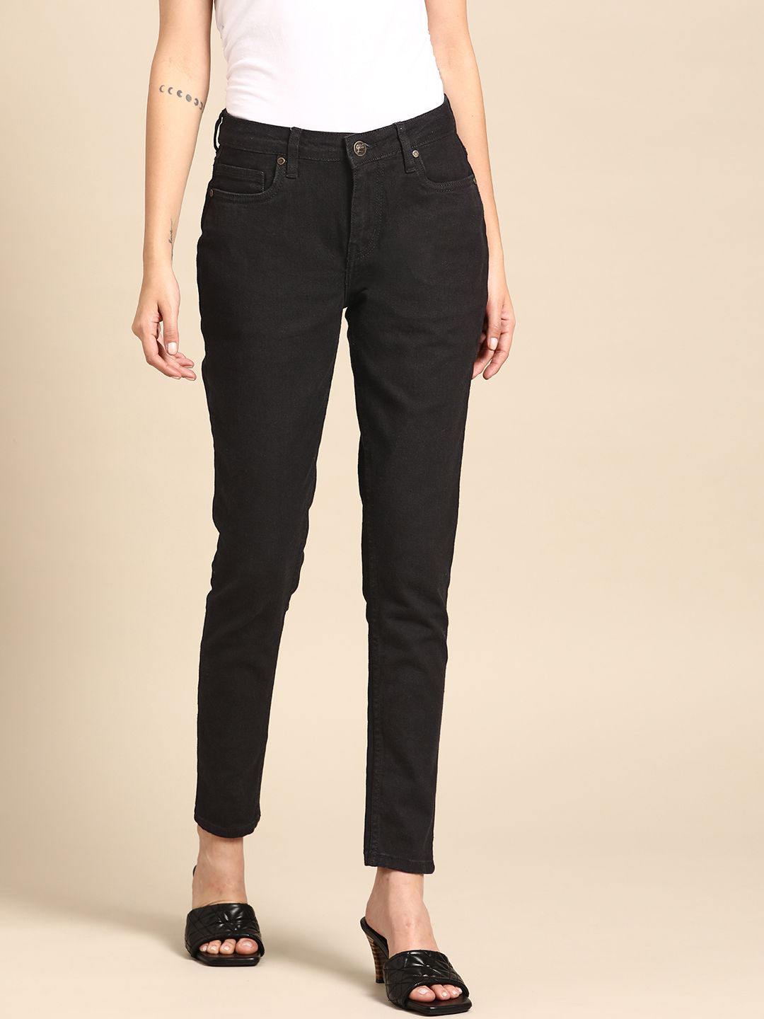 all about you Women Black Skinny Fit Stretchable Jeans Price in India