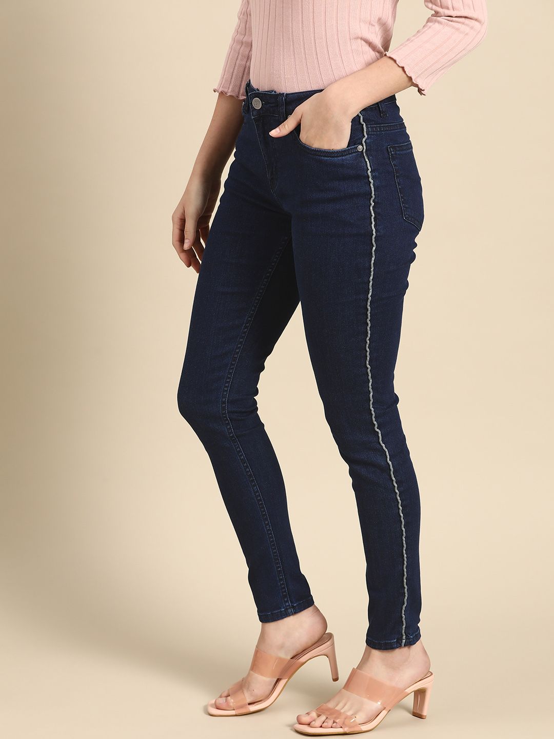 all about you Women Navy Blue Skinny Fit Stretchable Jeans Price in India