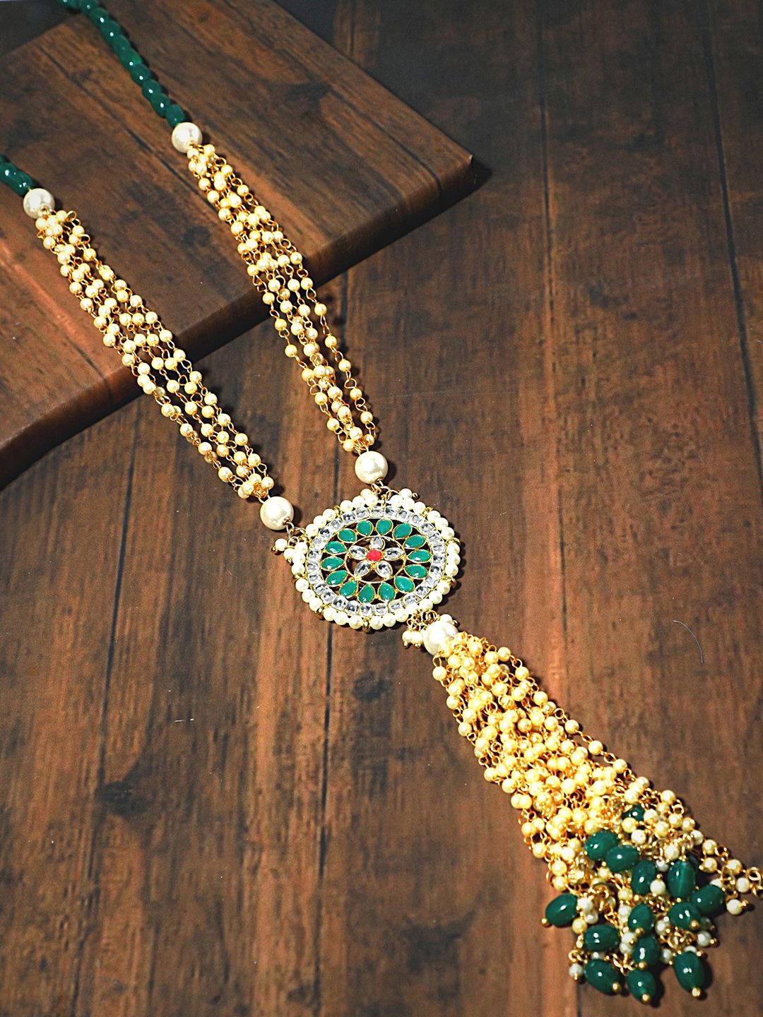KARATCART Gold-Toned & Green Gold-Plated Handcrafted Necklace Price in India