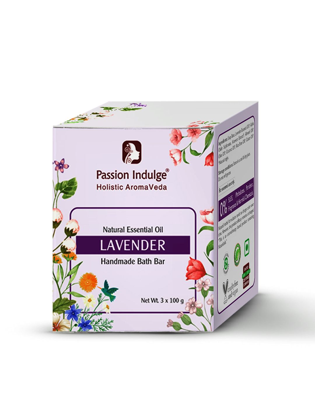 Passion Indulge Pack of 3 Natural Handmade Lavender Bath Bar Soaps