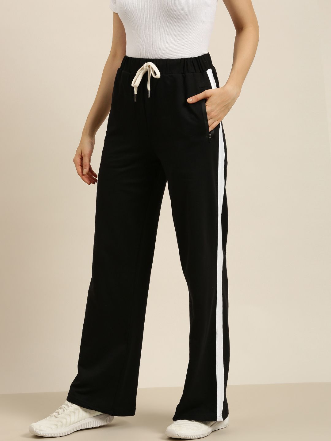 DILLINGER Women Black Pure Cotton Wide Leg Track Pants Price in India