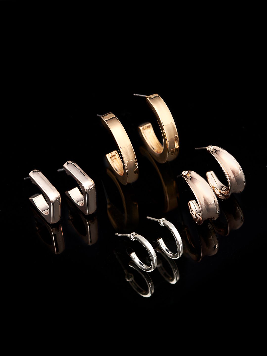 AMI Set of 4 Gold-Toned Contemporary Gold-Plated Half Hoop Earrings Price in India