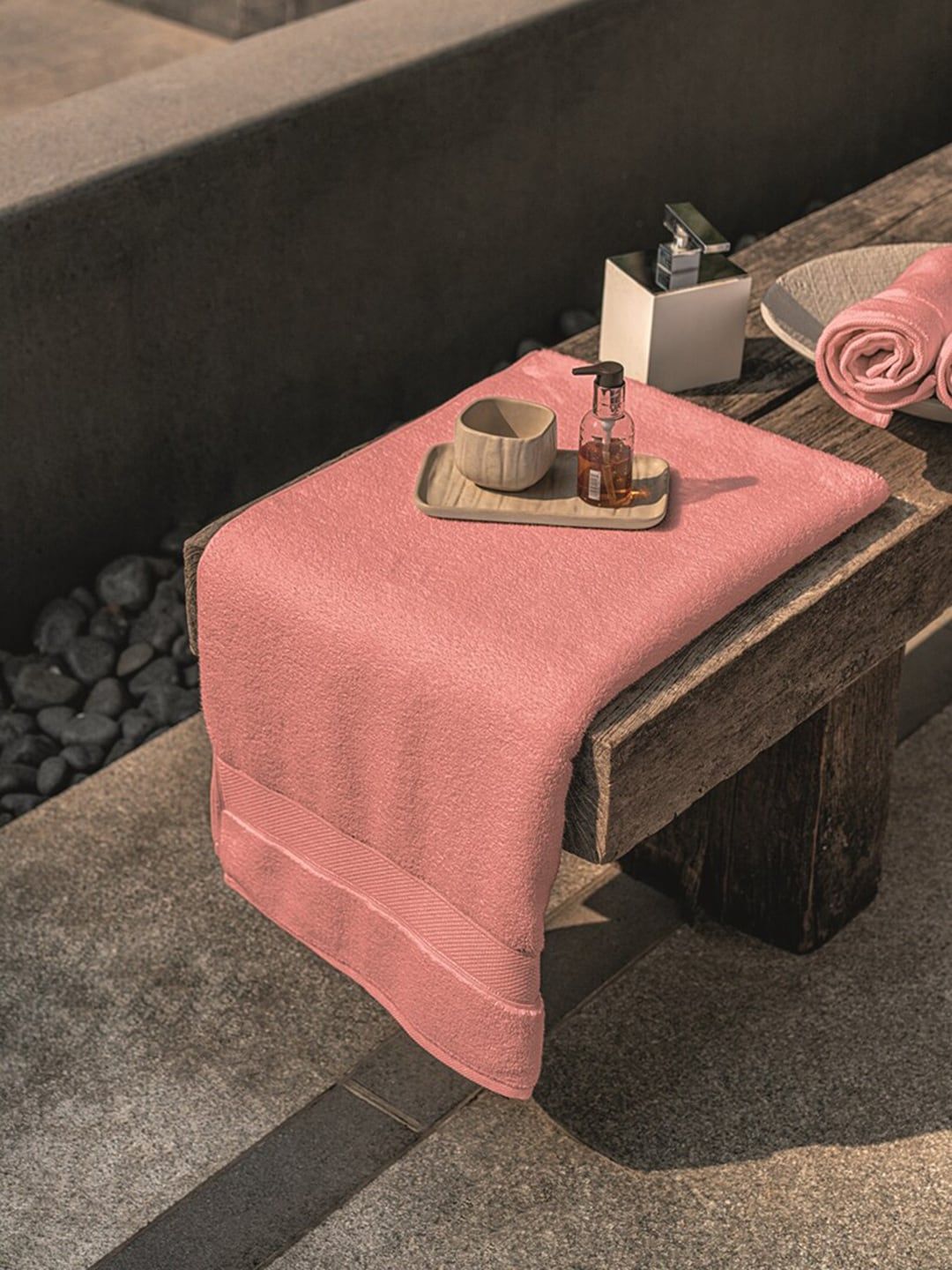 DDecor Coral-Pink Solid 650 GSM Cotton Bath Towel Price in India