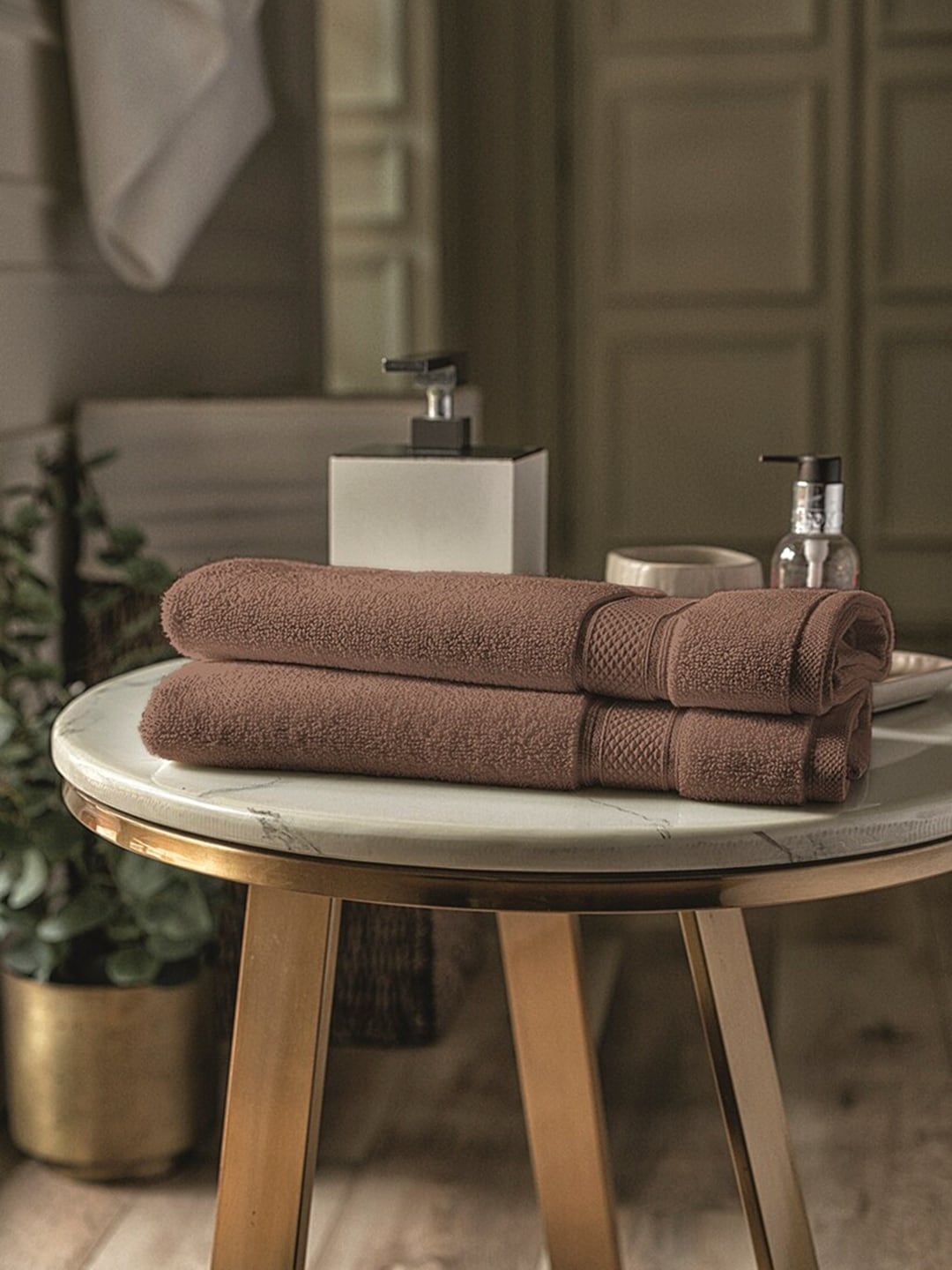 DDecor Set Of 2 Brown Solid 650 GSM Live Beautiful Cotton Hand Towels Price in India