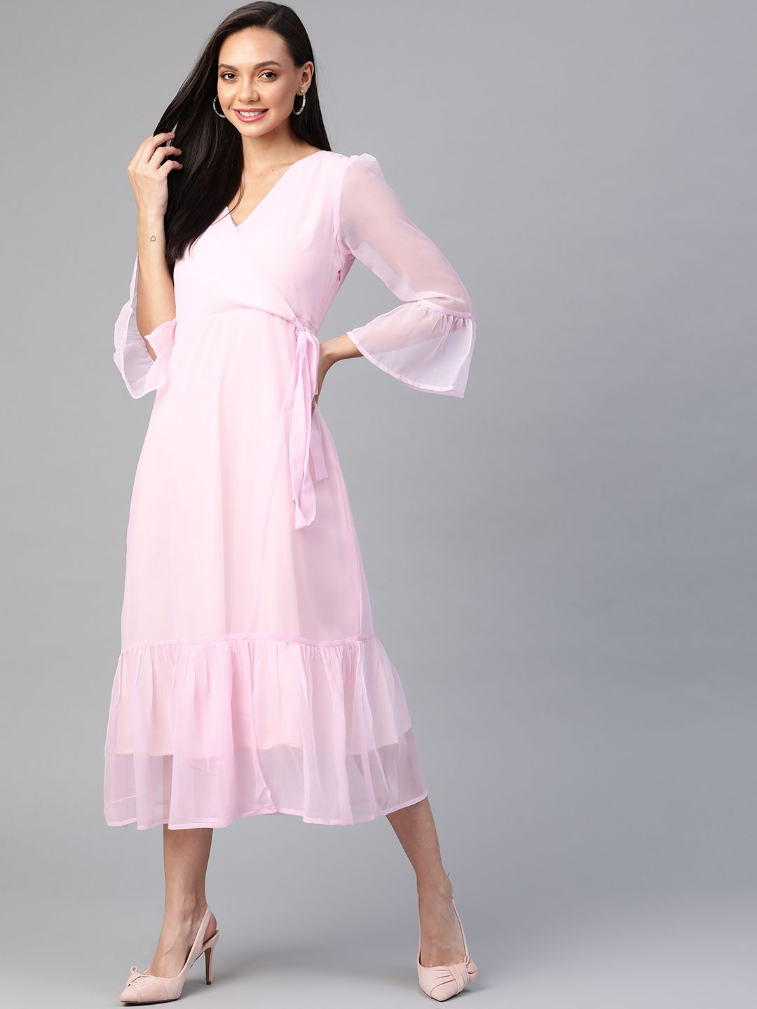 Cottinfab Pink Solid Midi Wrap Dress Price in India