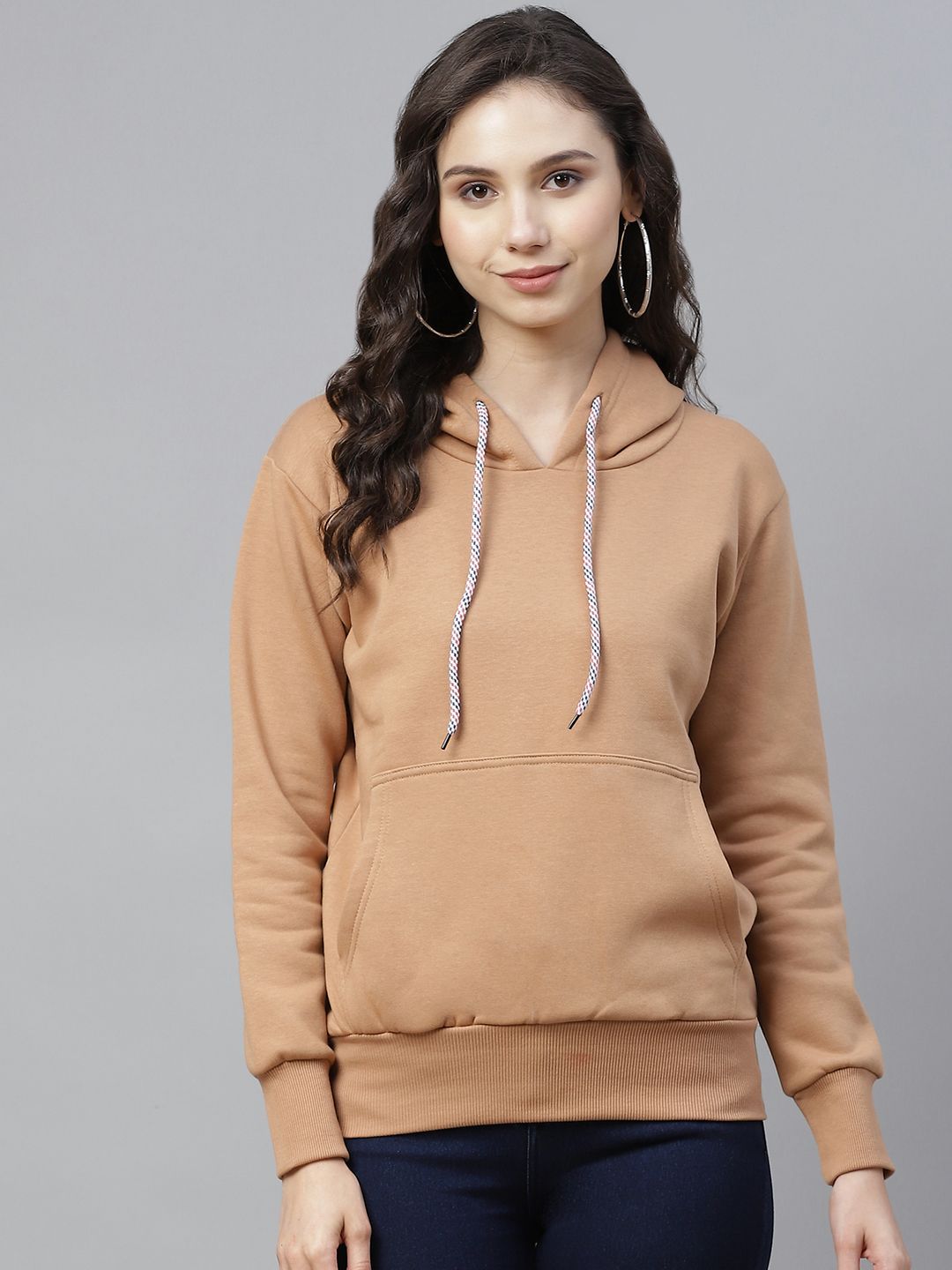 PICOT Women Beige Solid Hooded Sweatshirt Price in India