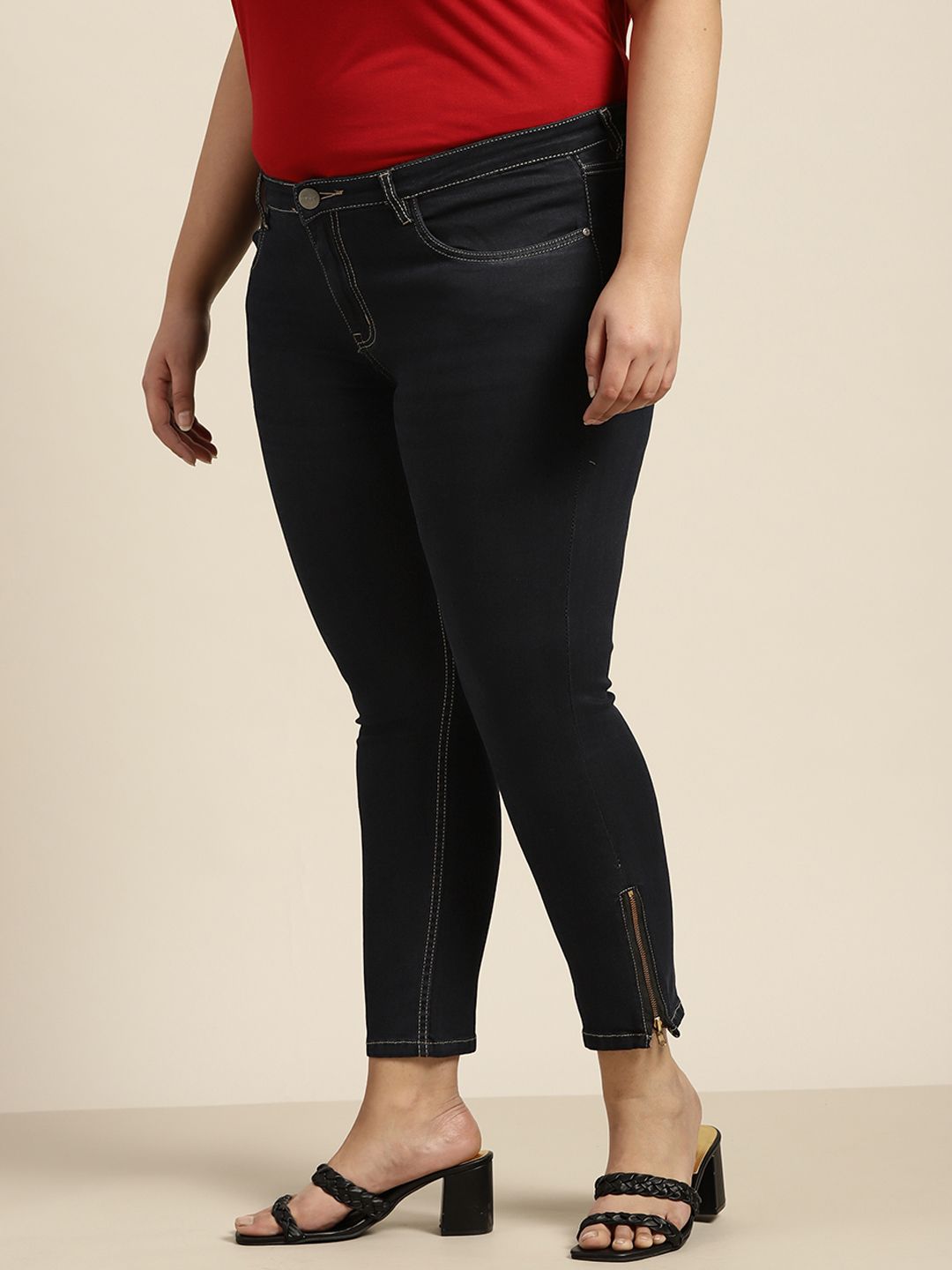 Sztori Women Plus Size Navy Blue Solid Skinny Fit Stretchable Jeans Price in India