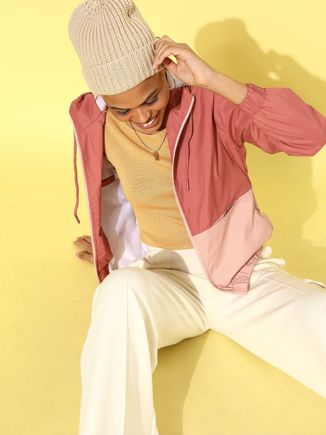 her by invictus Women Pink Colourblocked Bomber Jacket