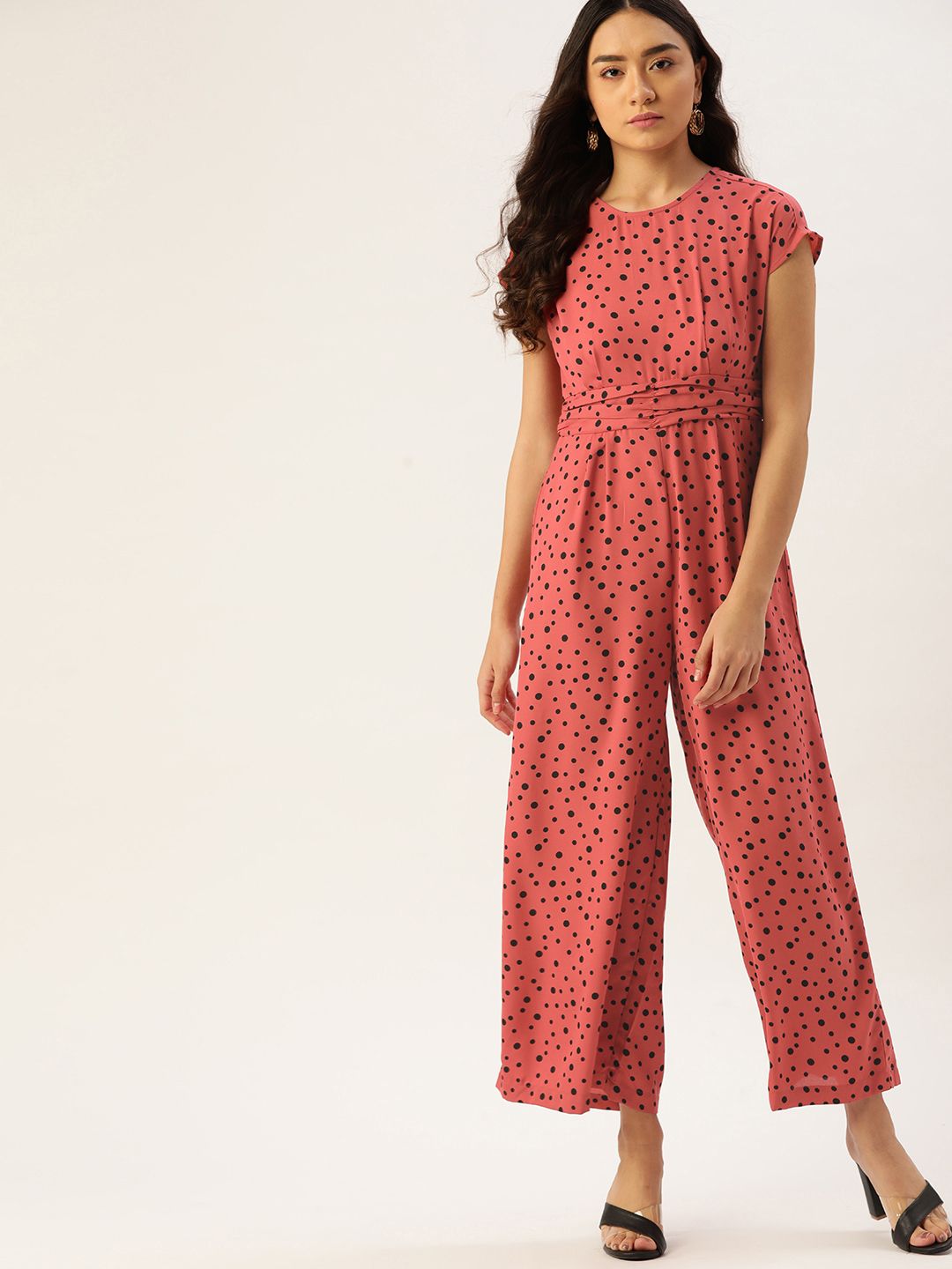DressBerry Women Mauve & Black Geometric Printed Basic Jumpsuit Price in India