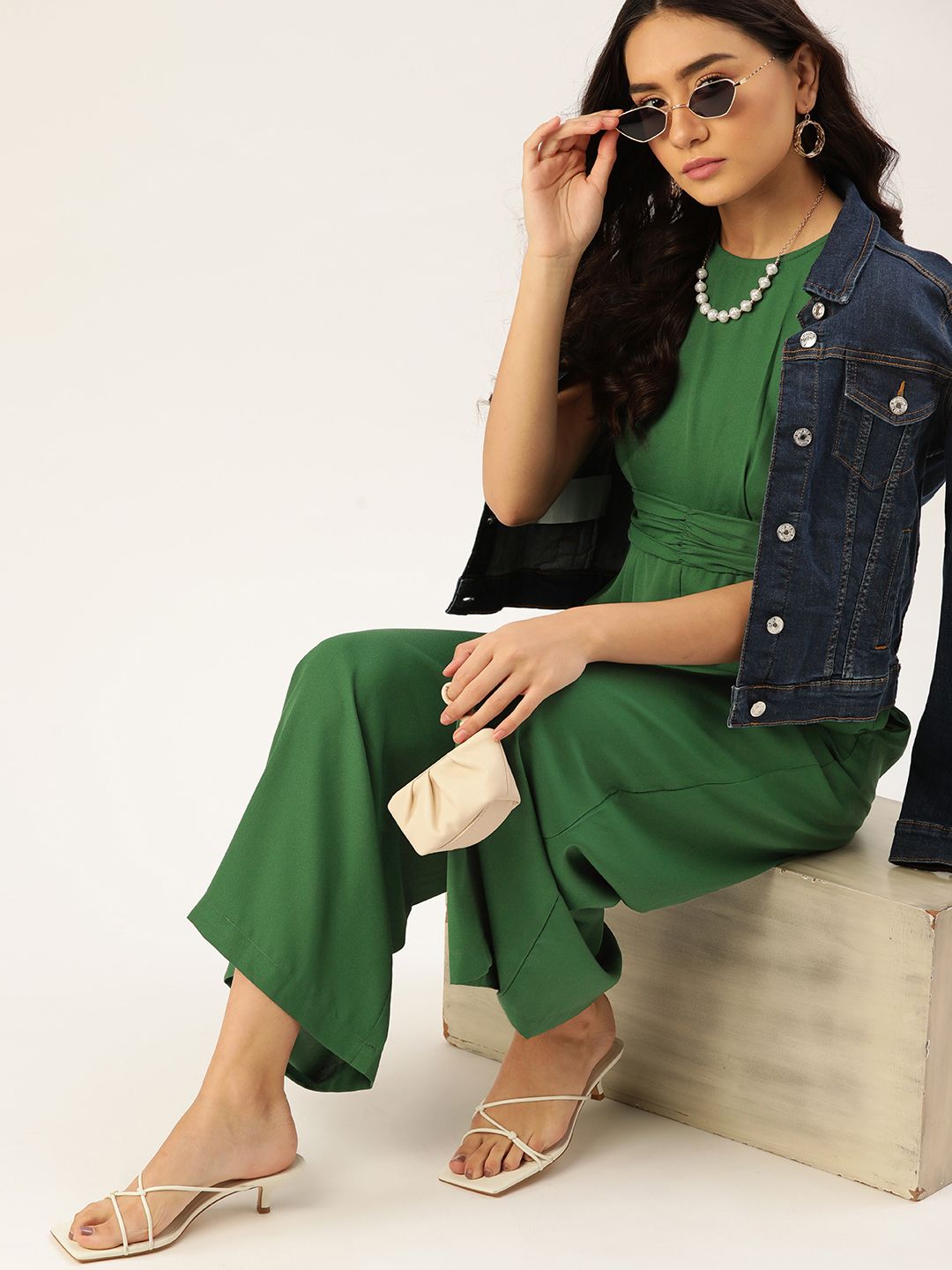 DressBerry Women Green Solid Basic Jumpsuit Price in India