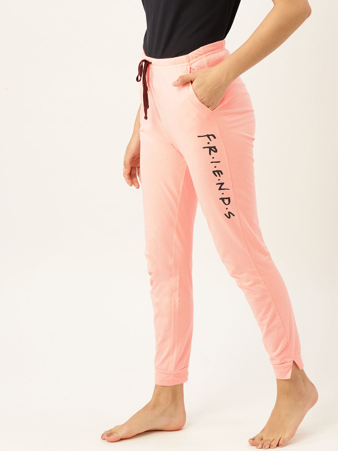 FRIENDS by DressBerry Women Peach Coloured Solid Lounge Joggers Price in India