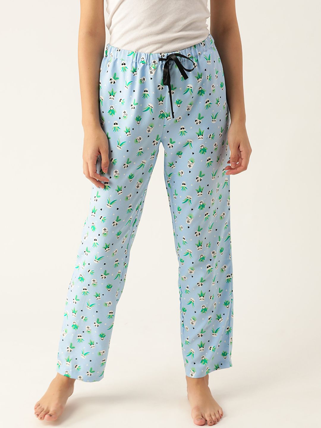 DressBerry Women Blue & White Graphic Printed Lounge Pants Price in India
