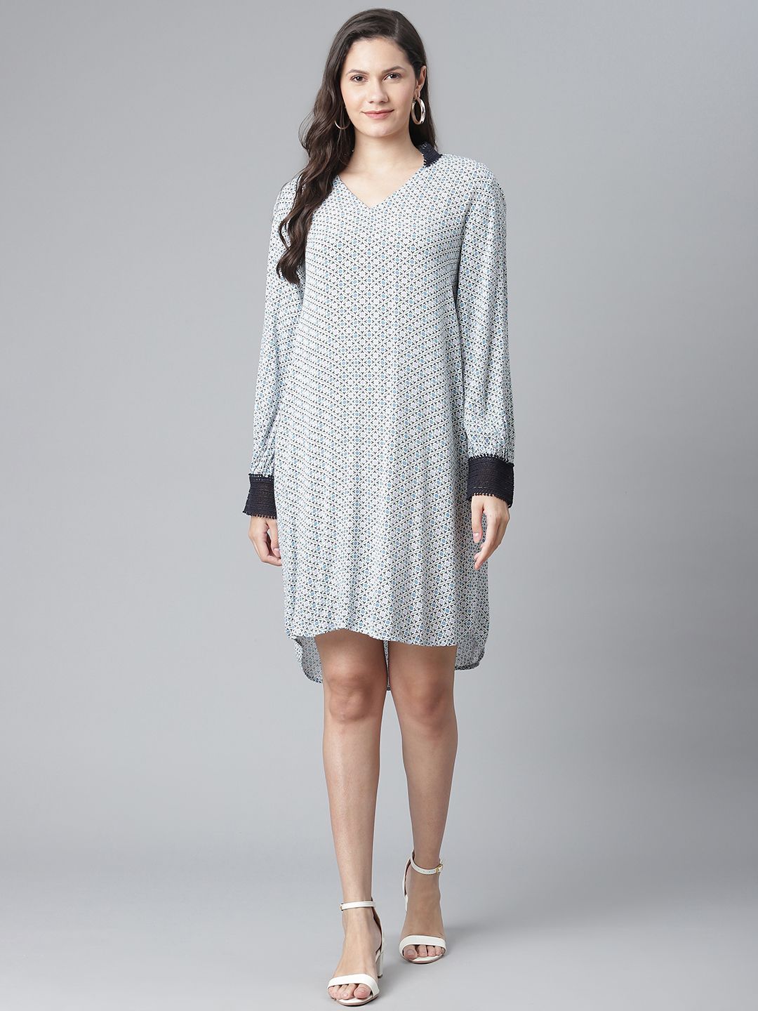 Marks & Spencer Blue Printed Shift Dress Price in India