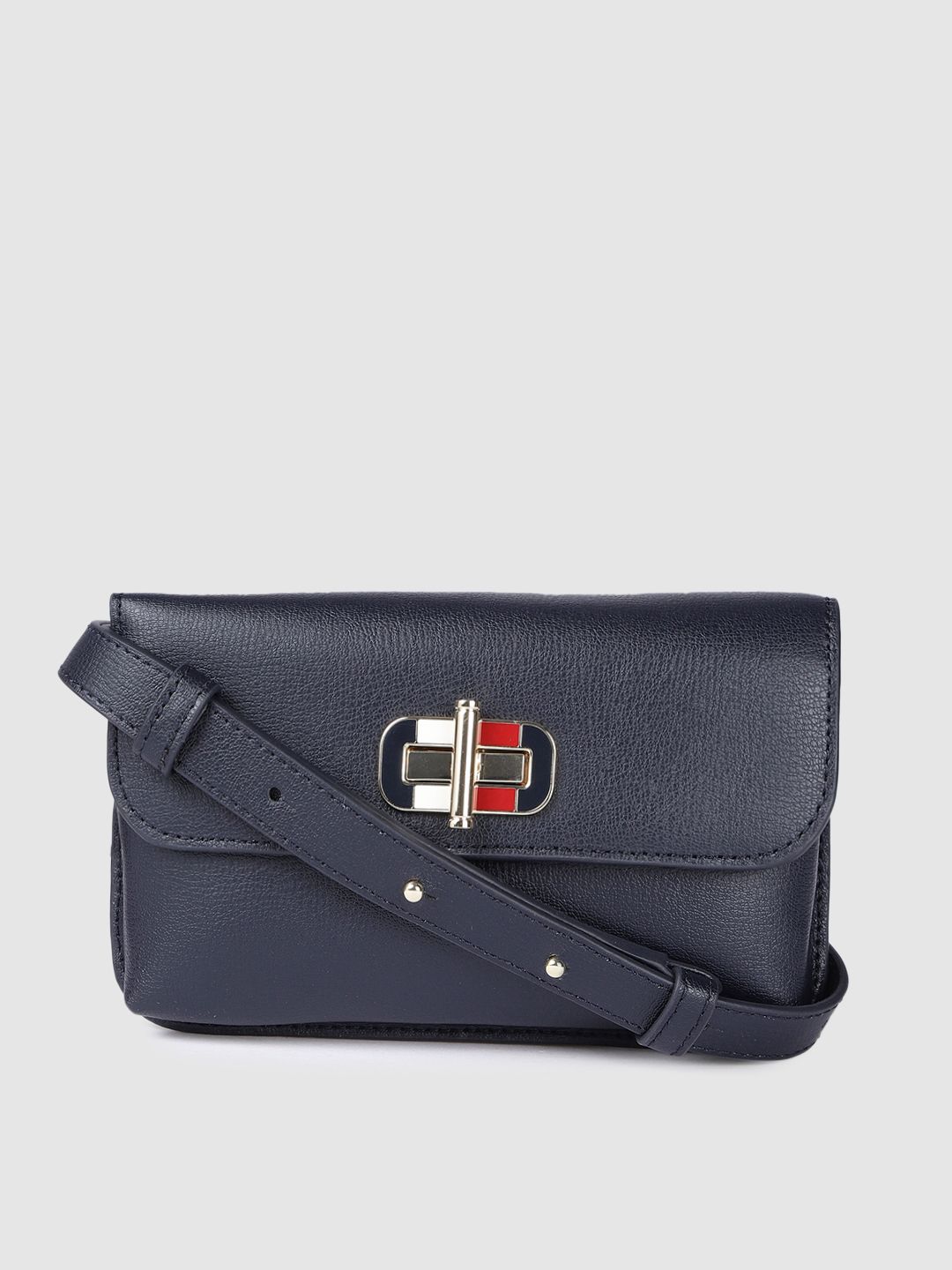 Tommy Hilfiger Navy Blue Leather Structured Sling Bag Price in India