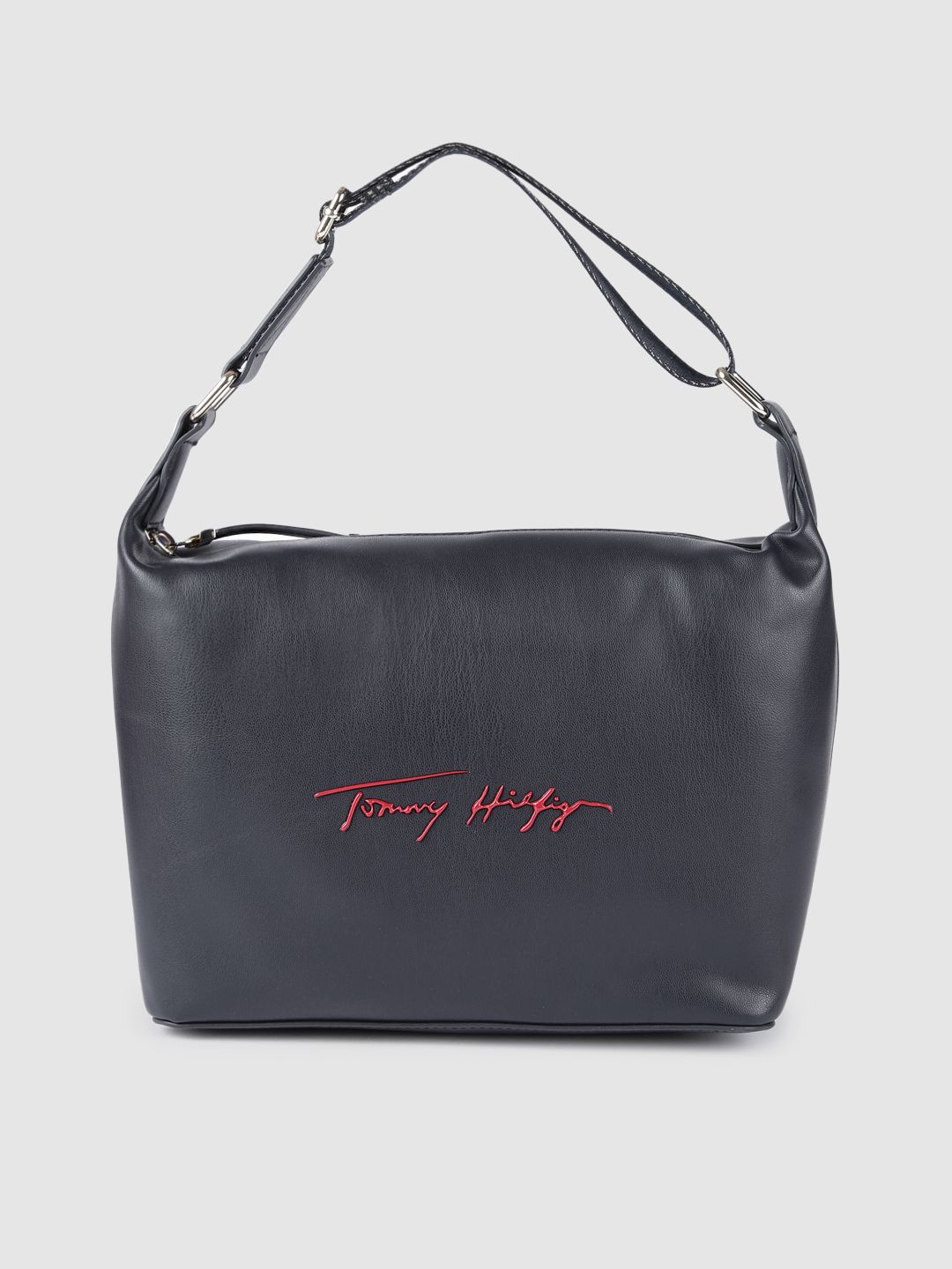 Tommy Hilfiger Navy Blue Solid Structured Handheld Bag Price in India