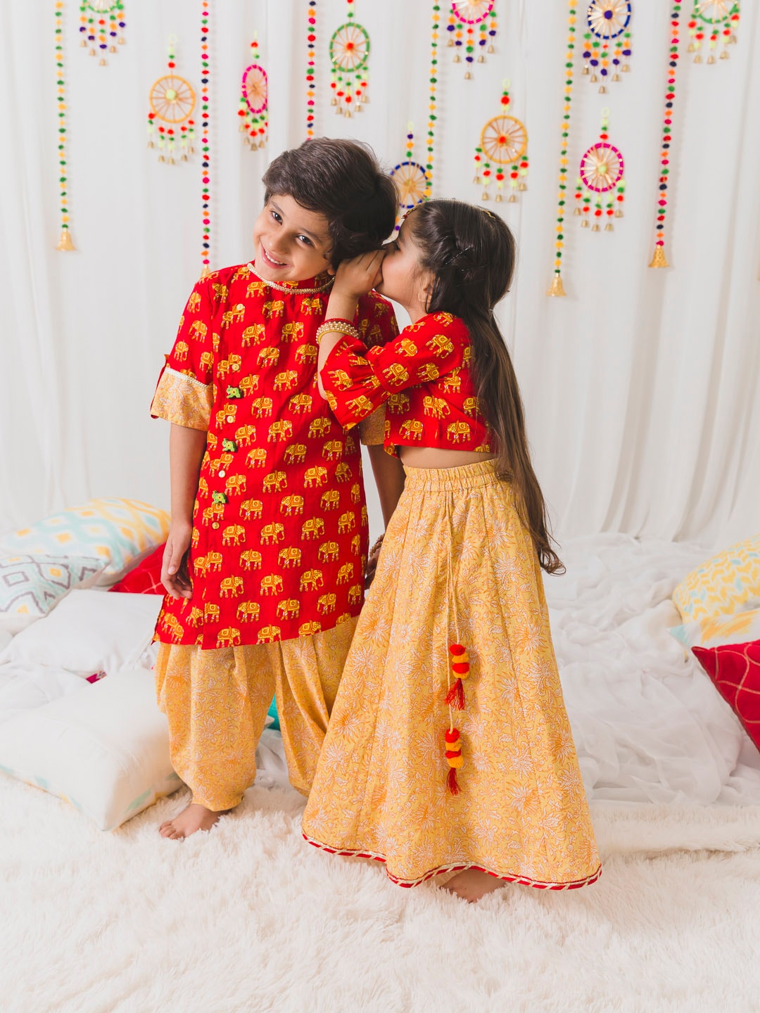 pspeaches Girls Yellow & Red Printed Ready to Wear Lehenga & Choli Price in India